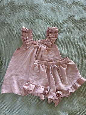Ruffled Sleeveless Top & Shorts Set - Dusty Pink